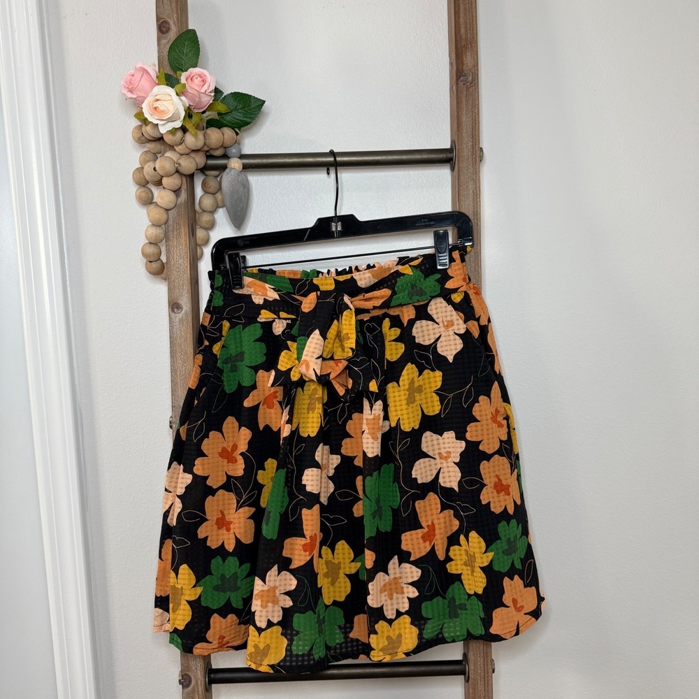 Who What Wear Floral Mini Skirt Black Orange Green Size X Small